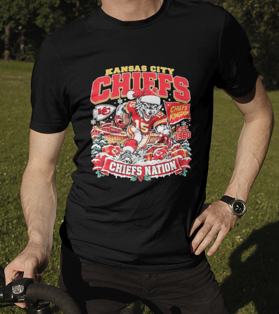 Kansas City Chiefs Kingdom Est 1960 Chiefs Nation Christmas Santa Football T-Shirt