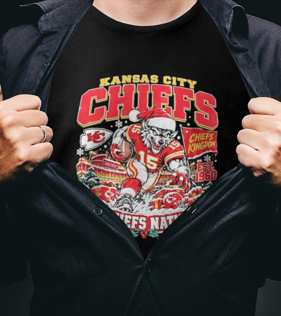 Kansas City Chiefs Kingdom Est 1960 Chiefs Nation Christmas Santa Football T-Shirt