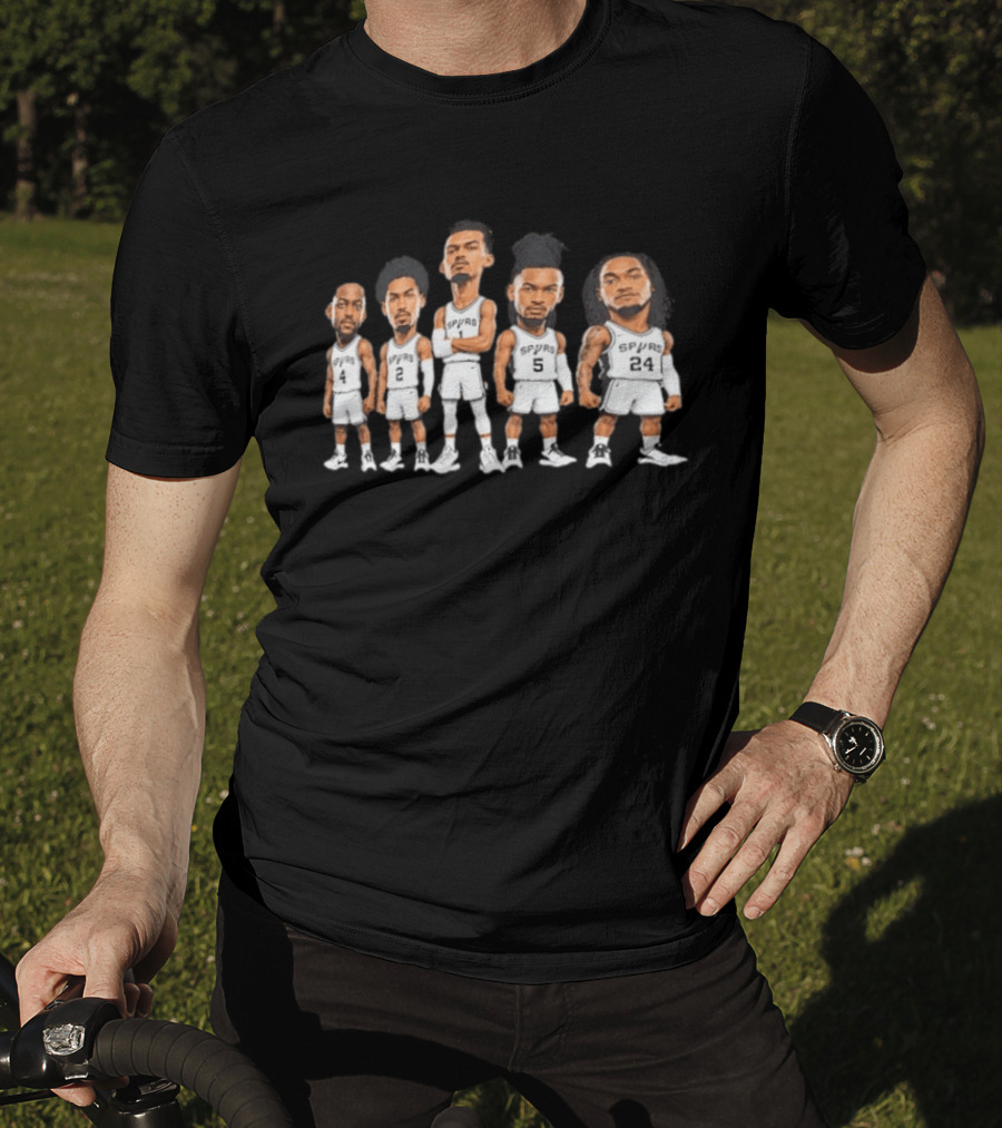 San Antonio Spurs Wembanyama Fox Starting 5 Caricature Players T-Shirt