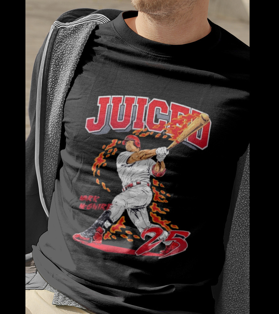 Mark McGwire Juiced 25 Baseball MLB Batting Flames T-Shirt