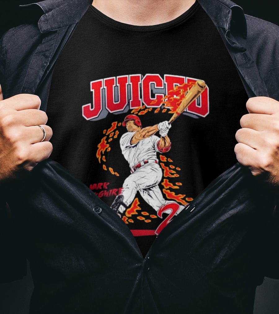 Mark McGwire Juiced 25 Baseball MLB Batting Flames T-Shirt