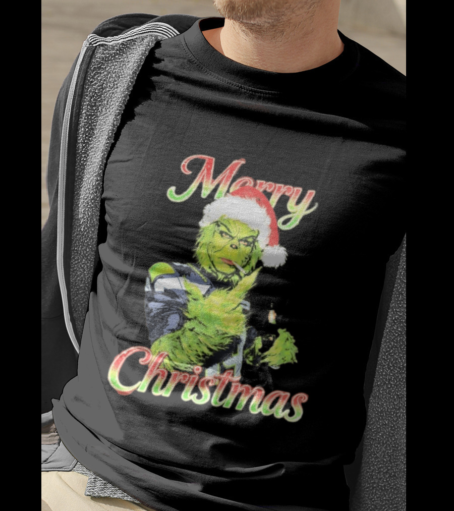 Merry Christmas Seattle Seahawks Grinch Beer Middle Finger T-Shirt
