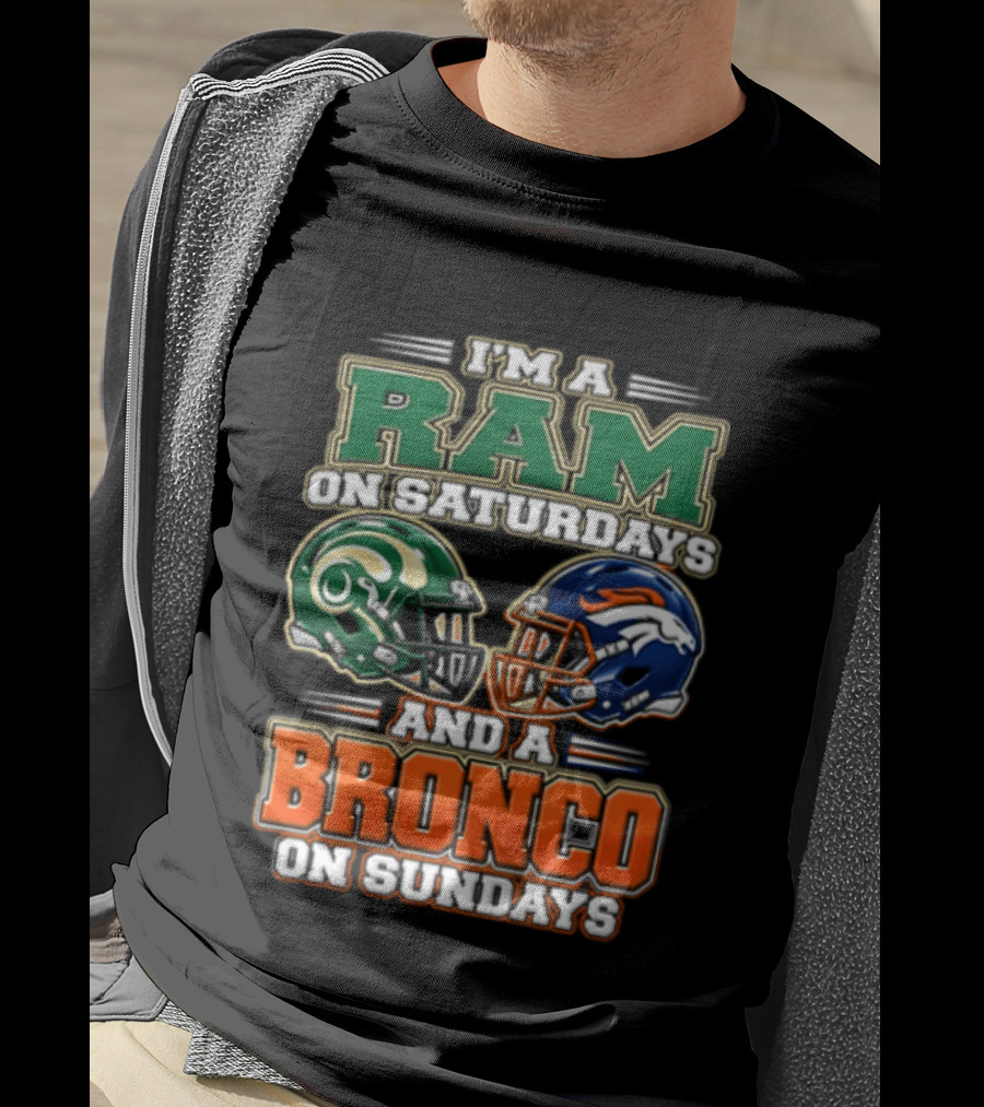 I'm A Ram On Saturdays And A Bronco On Sundays Football Helmets T-Shirt