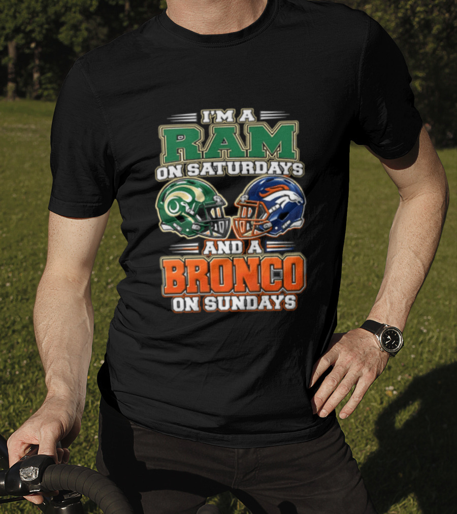 I'm A Ram On Saturdays And A Bronco On Sundays Football Helmets T-Shirt