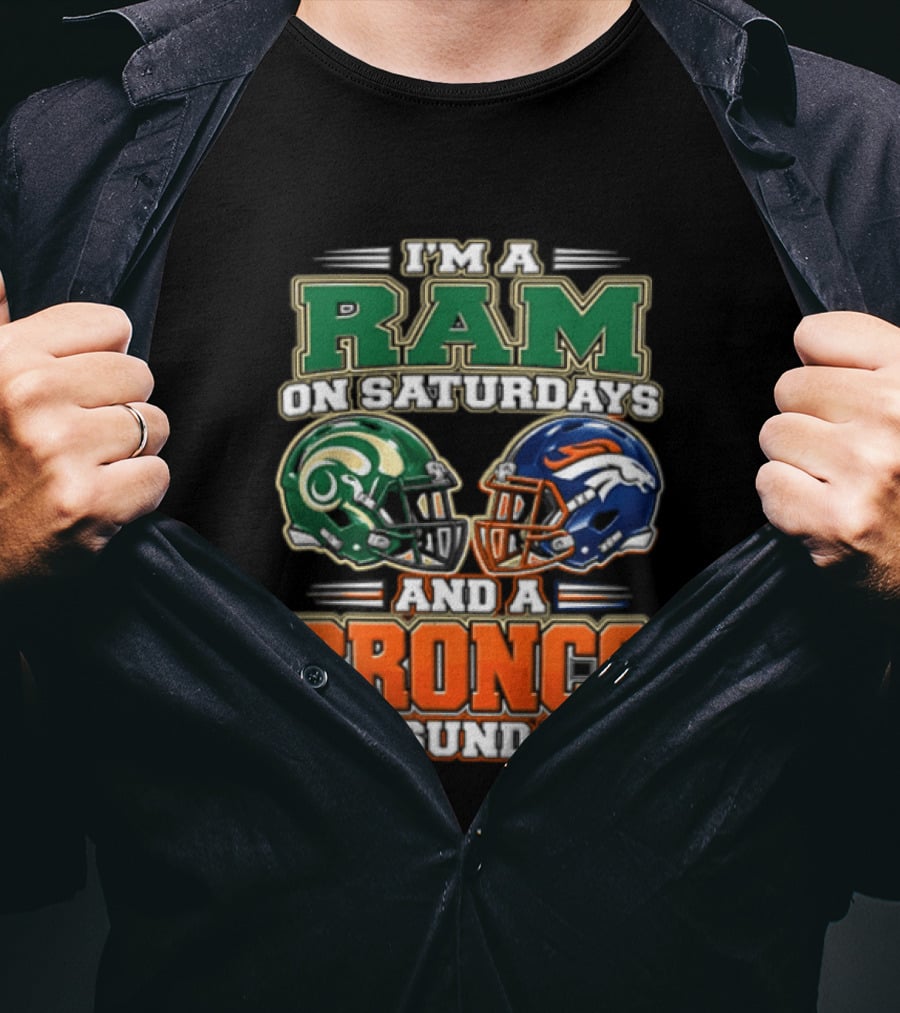 I'm A Ram On Saturdays And A Bronco On Sundays Football Helmets T-Shirt