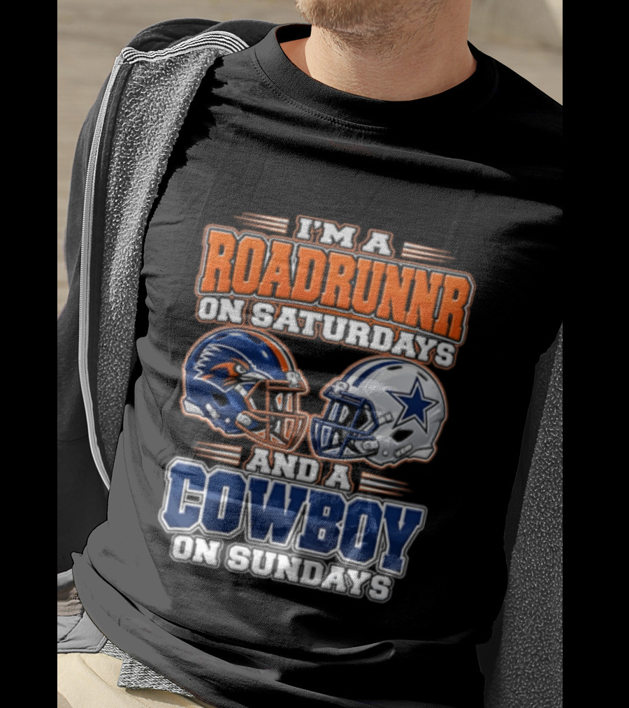 I'm A Roadrunner On Saturdays And A Cowboy On Sundays Helmet Rivalry T-Shirt