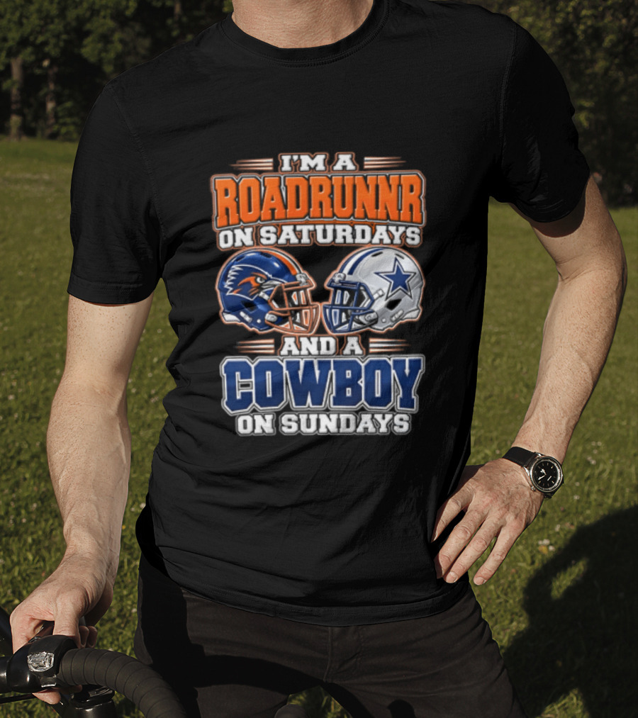 I'm A Roadrunner On Saturdays And A Cowboy On Sundays Helmet Rivalry T-Shirt
