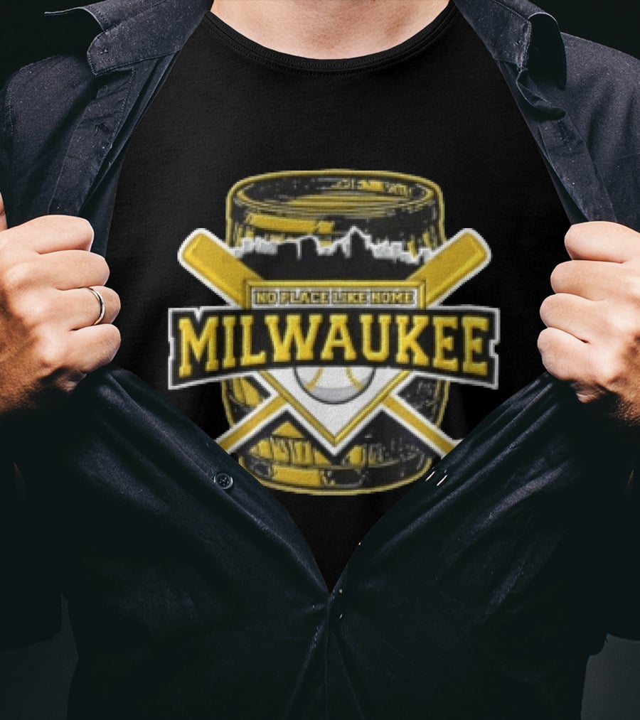 Milwaukee Baseball Barrel Skyline No Place Like Home T-Shirt