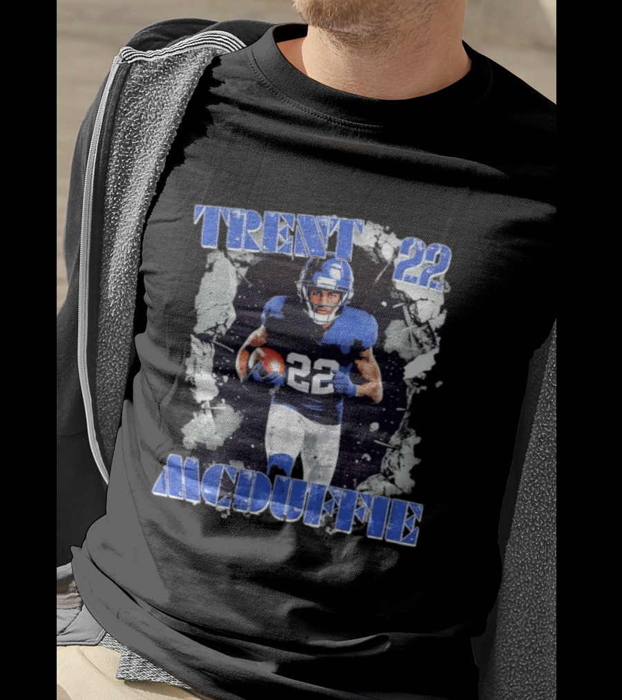 Trent McDuffie 22 Blue Football Player Action Los Angeles Rams Crush T-Shirt