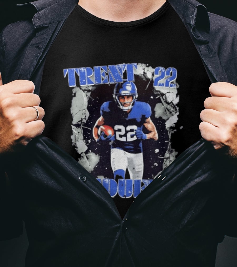 Trent McDuffie 22 Blue Football Player Action Los Angeles Rams Crush T-Shirt