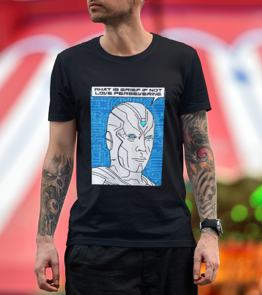 Vision What Is Grief If Not Love Persevering Comic Style Blue Circuit T-Shirt