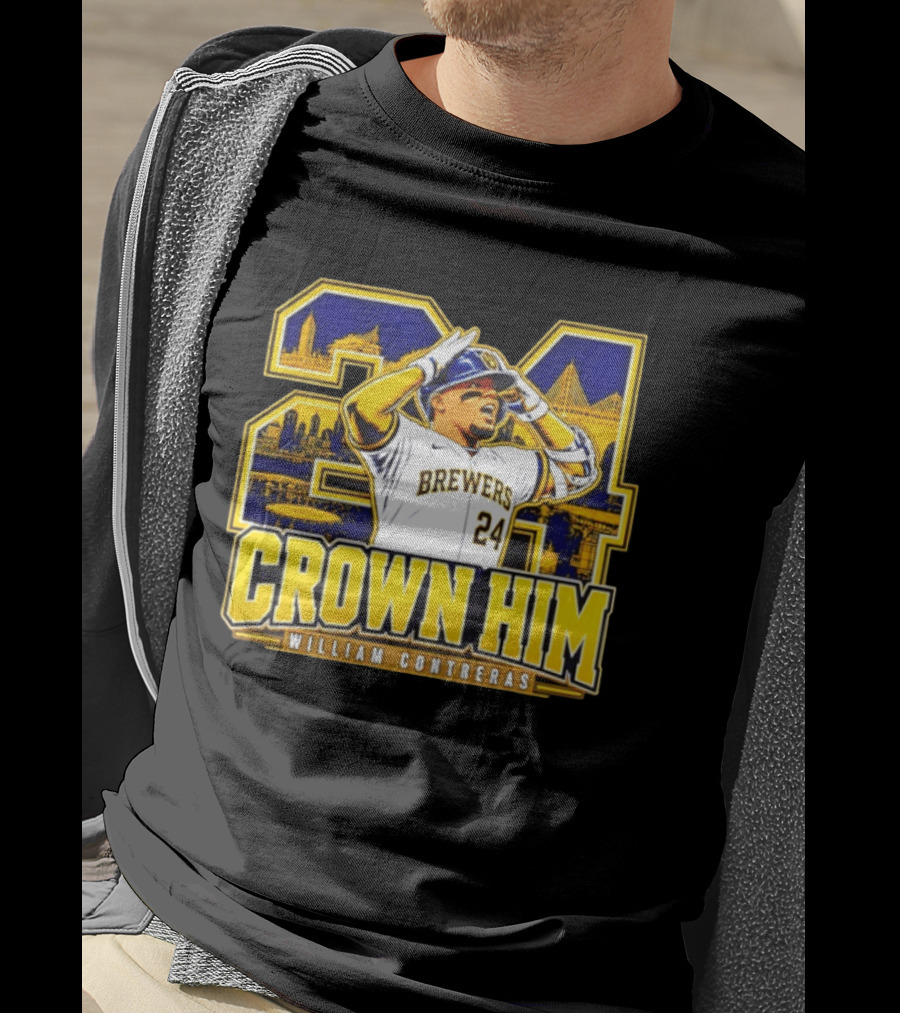 Brewers 24 William Contreras Crown Him Milwaukee Skyline T-Shirt