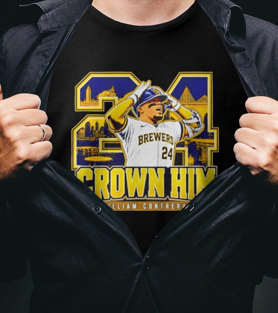 Brewers 24 William Contreras Crown Him Milwaukee Skyline T-Shirt