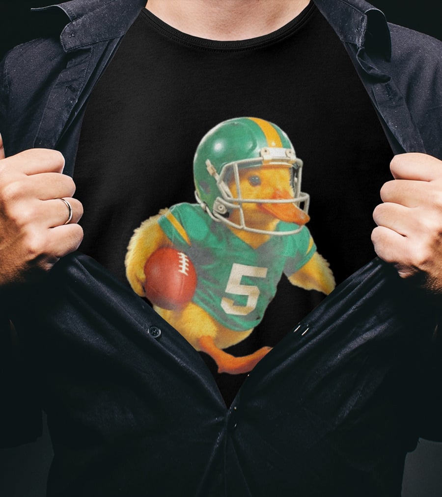 Yellow Duck Number 5 In Green Football Jersey With Helmet And Ball T-Shirt