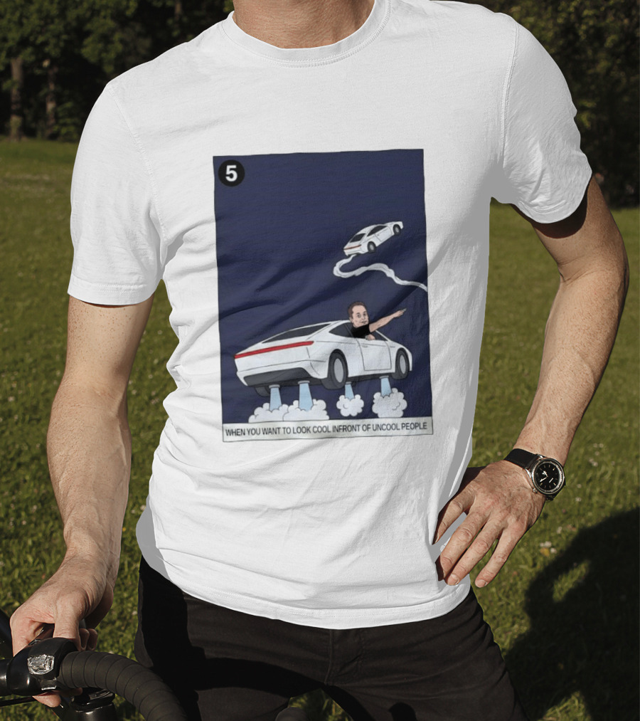 Elon Musk Car Flying Cool Factor In Front Of Uncool People T-Shirt