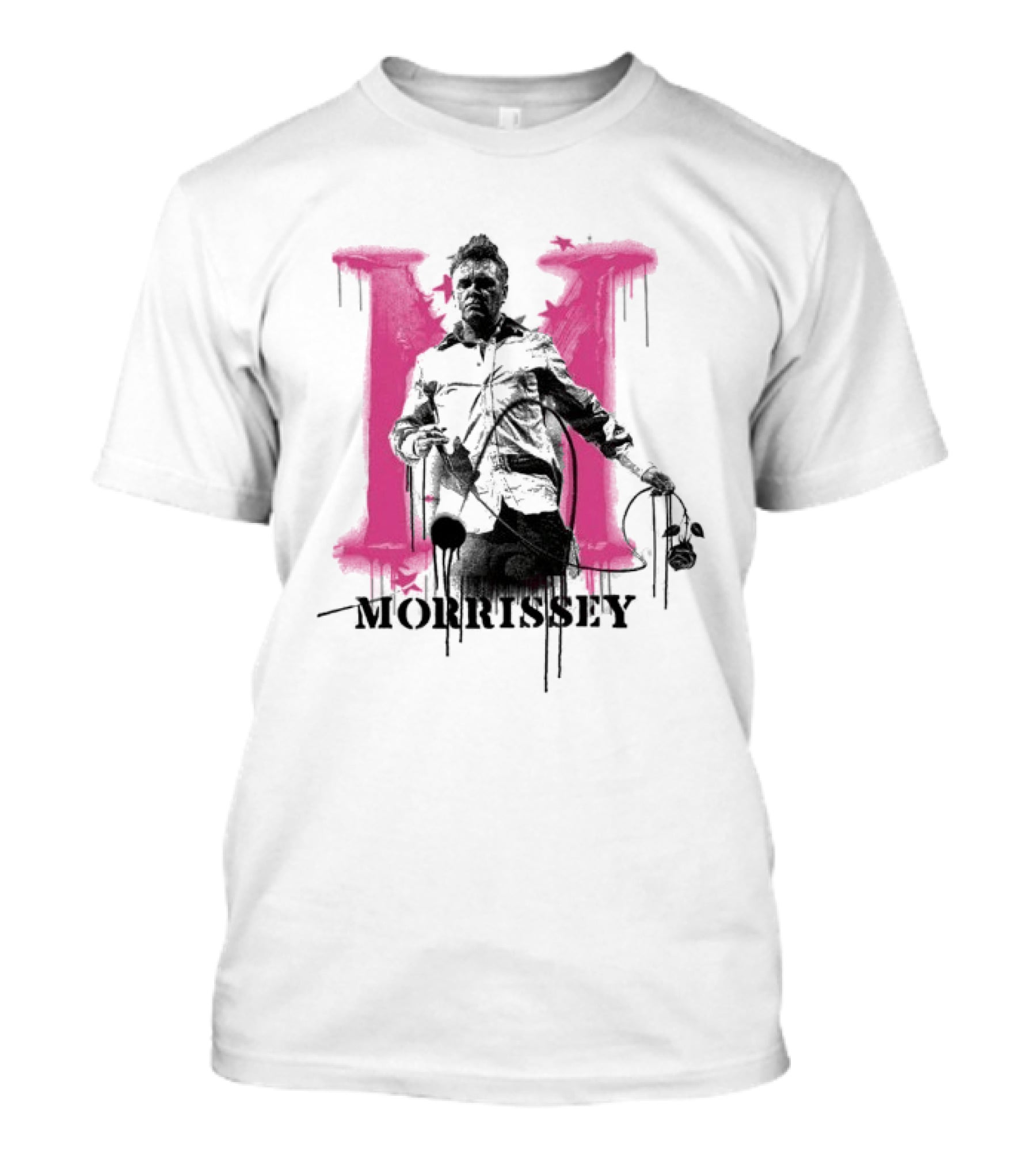 Morrissey M Graffiti Style Silhouette With Pink Dripping T-Shirt