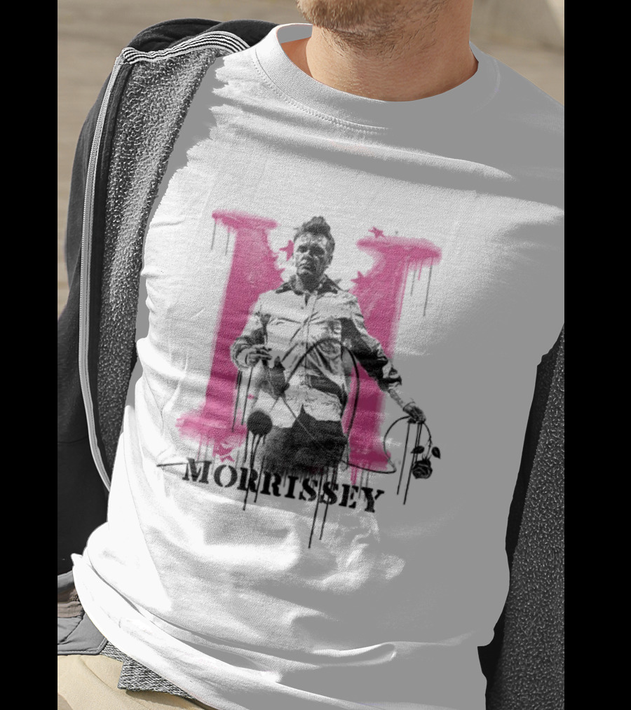 Morrissey M Graffiti Style Silhouette With Pink Dripping T-Shirt