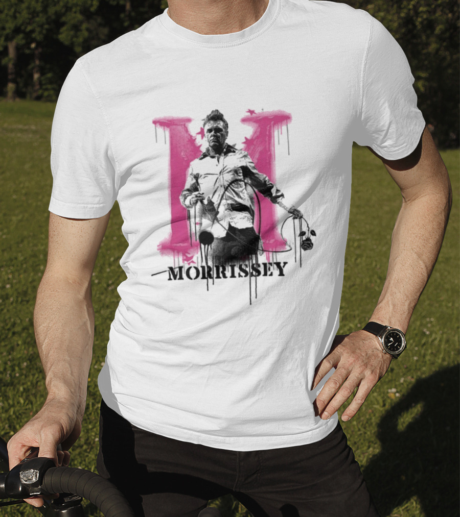 Morrissey M Graffiti Style Silhouette With Pink Dripping T-Shirt