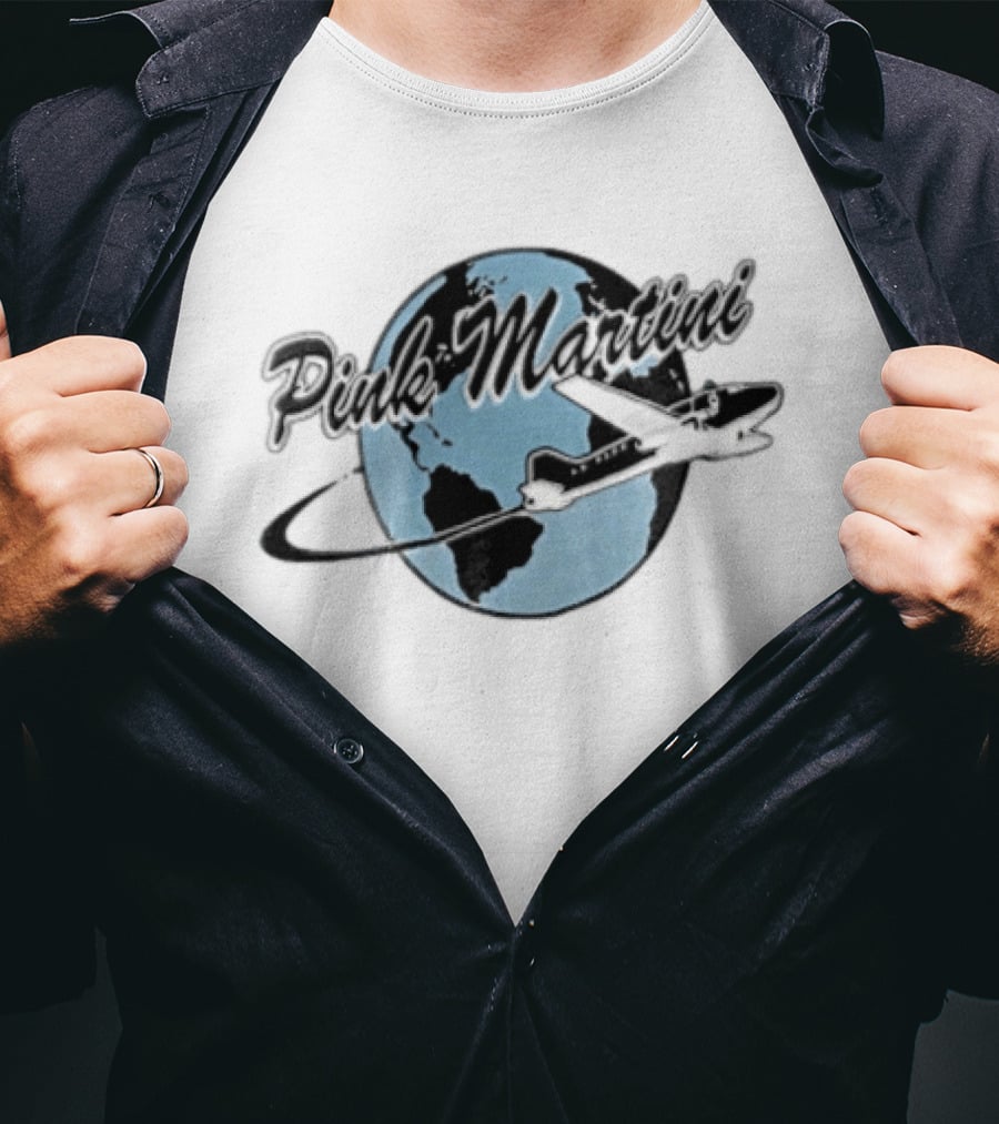 Pink Martini Globe Airplane Travel Band T-Shirt