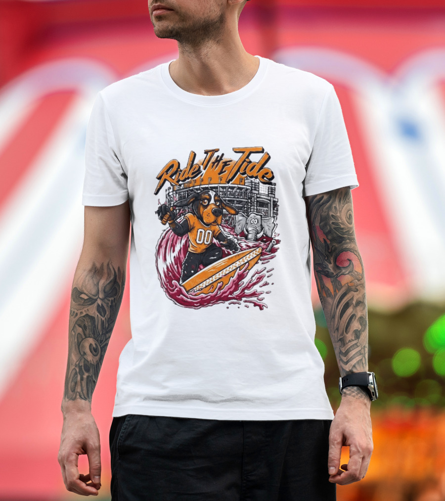 Tennessee Volunteers Ride The Tide Alabama Crimson Tide Surfing Rivalry T-Shirt