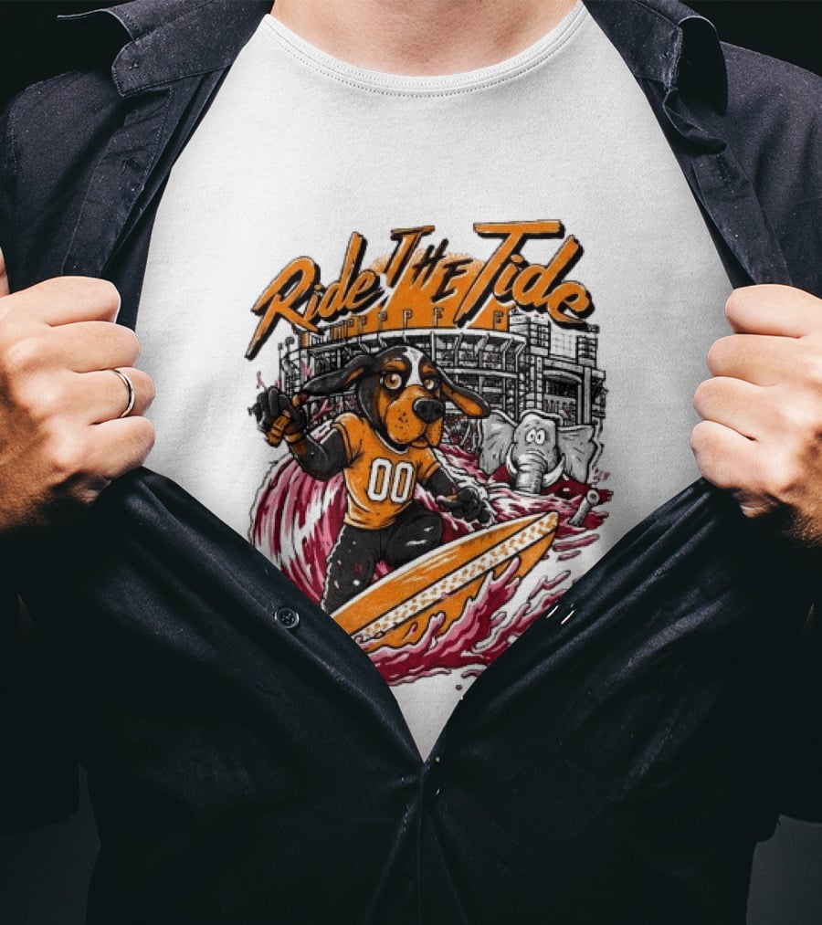 Tennessee Volunteers Ride The Tide Alabama Crimson Tide Surfing Rivalry T-Shirt