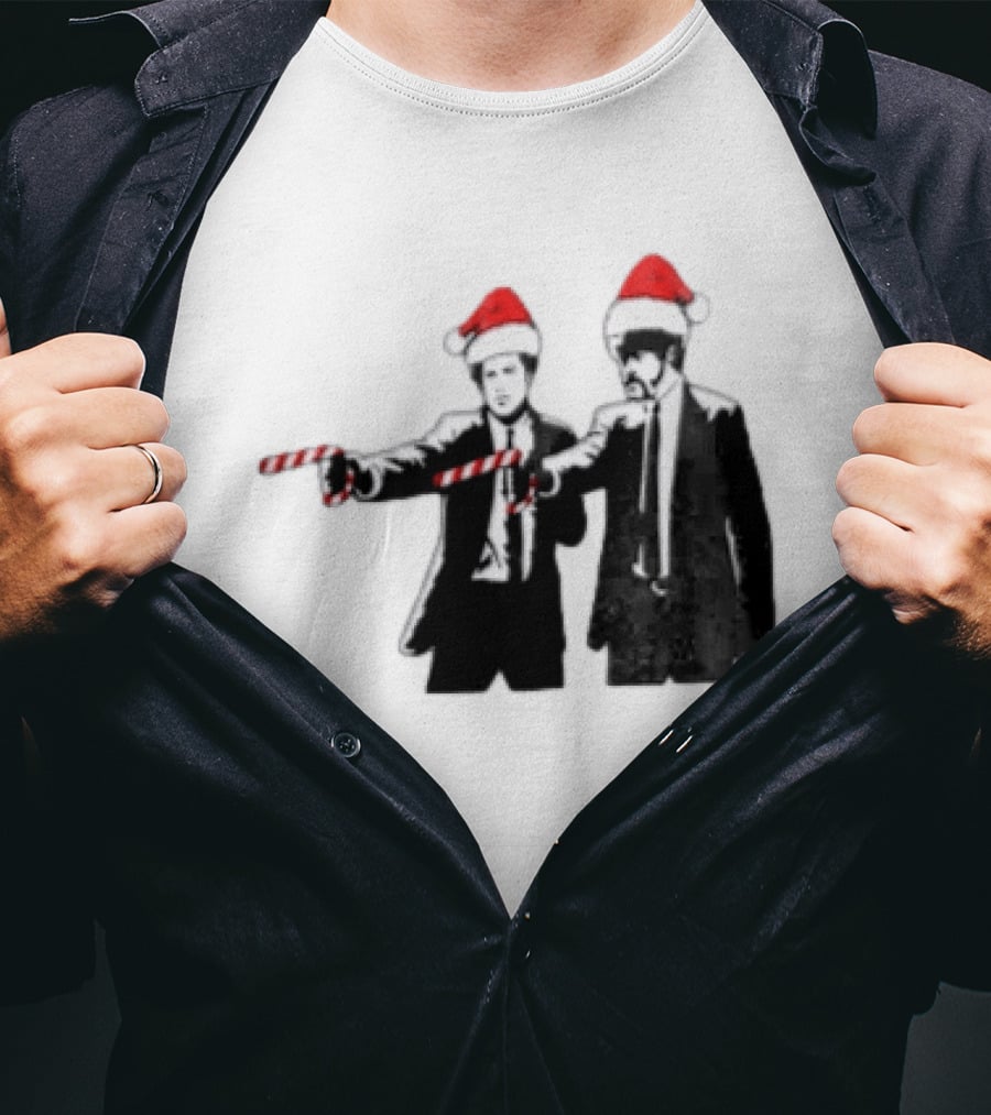 Xmas Christmas Candy Cane Santa Hats Pop Culture References T-Shirt