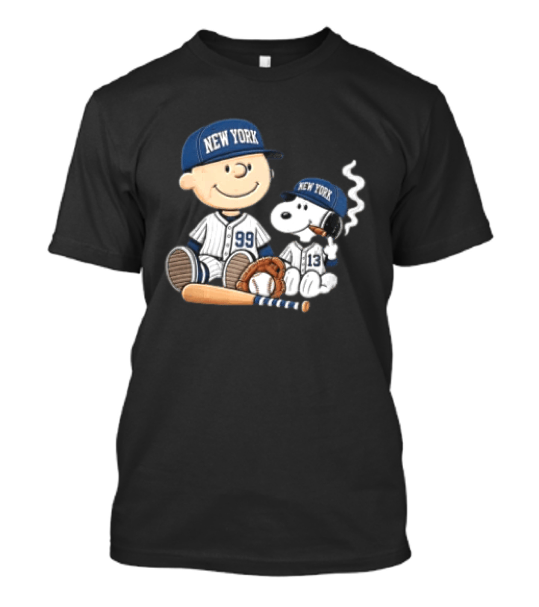 New York Yankees Charlie Brown Snoopy Baseball Uniforms Cigar T-Shirt