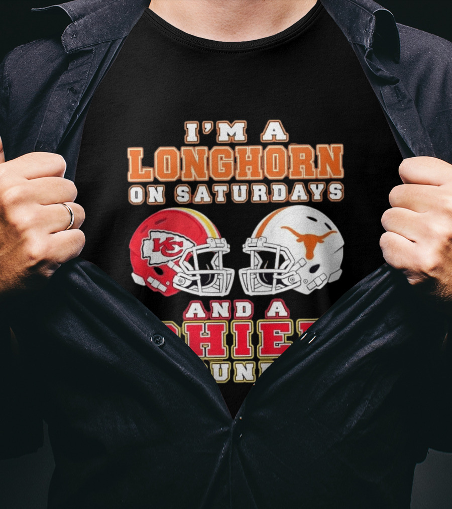 I'm A Longhorn On Saturdays And A Chief On Sundays Football Helmets T-Shirt
