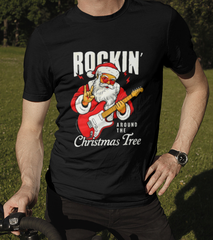 Rockin' Santa Christmas Tree Guitar Holiday T-Shirt