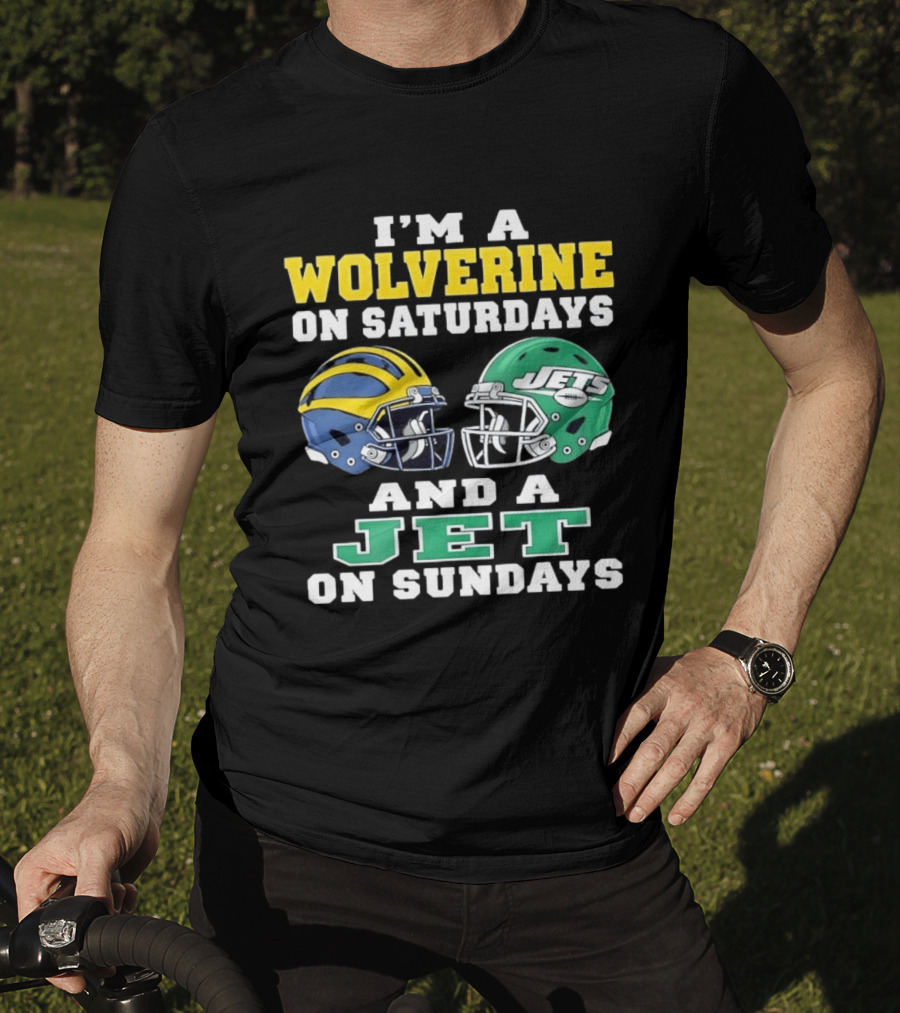 I'm A Wolverine On Saturdays And A Jet On Sundays Football Helmets T-Shirt
