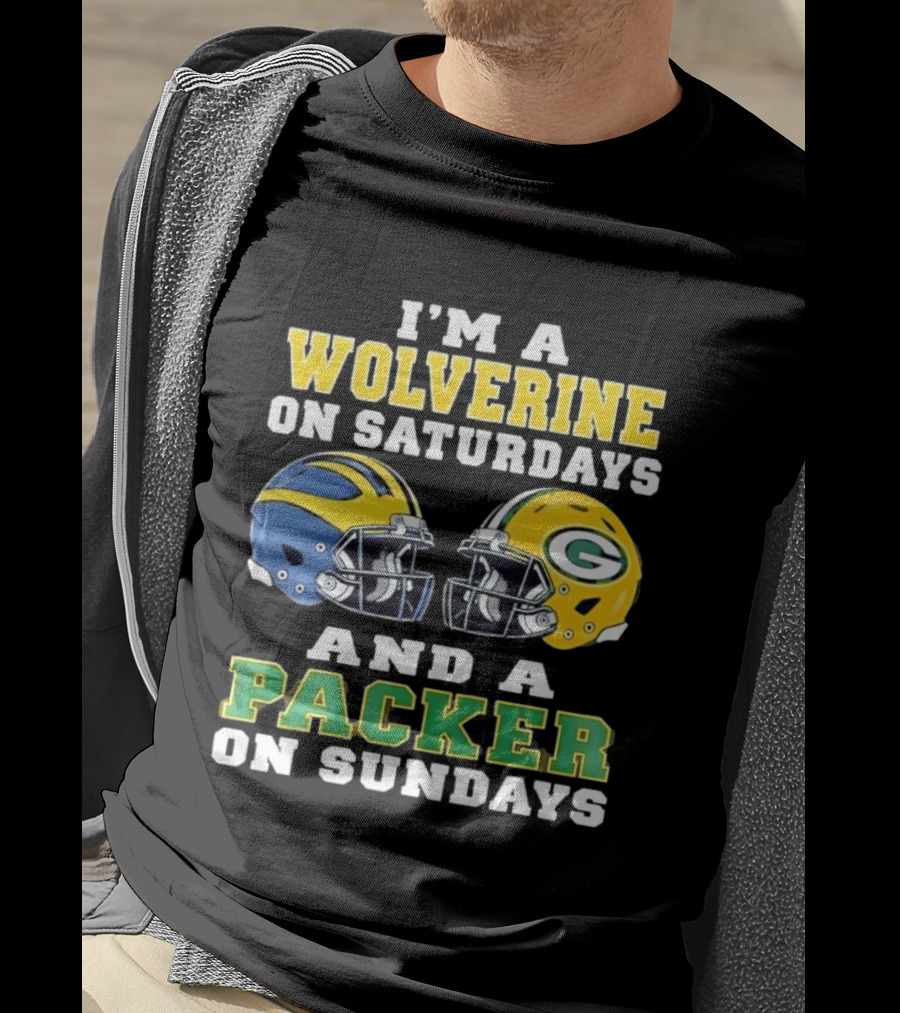I'm A Wolverine On Saturdays And A Packer On Sundays Football Helmets Emphasis T-Shirt