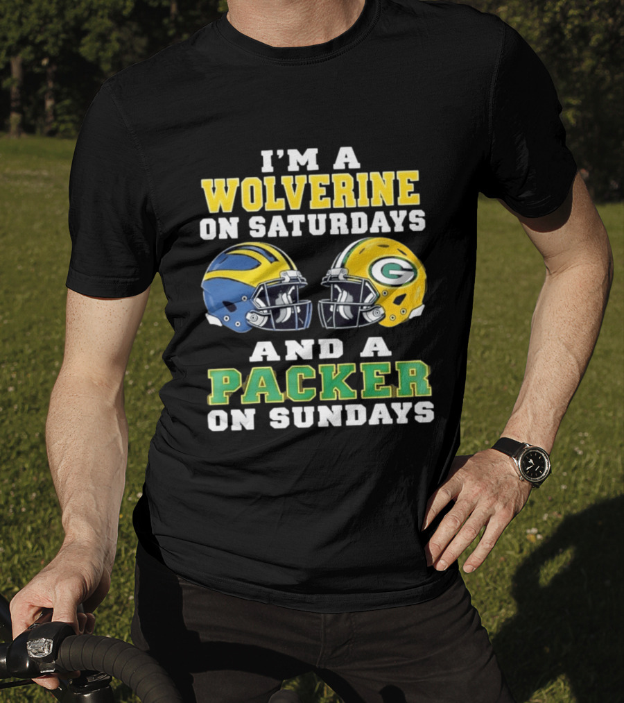 I'm A Wolverine On Saturdays And A Packer On Sundays Football Helmets Emphasis T-Shirt