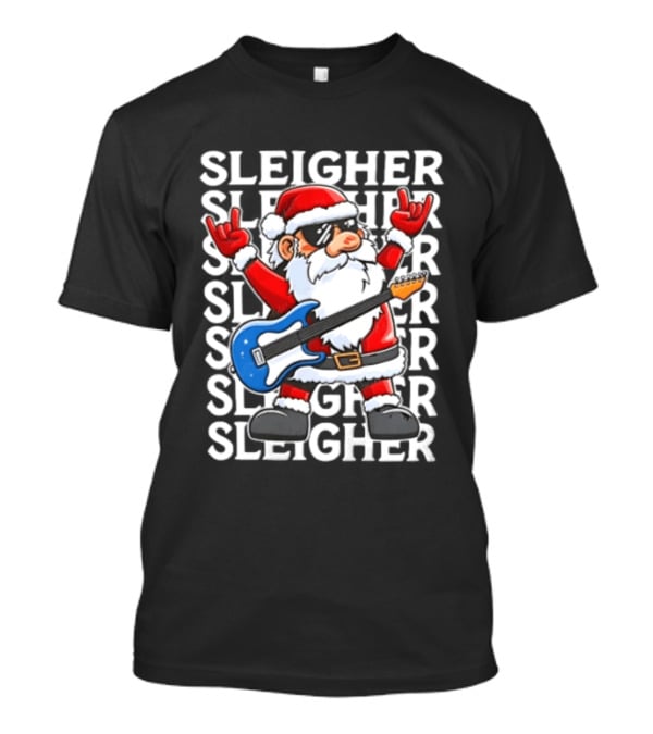 Sleigher Christmas Santa Rocking Guitar Holiday T-Shirt
