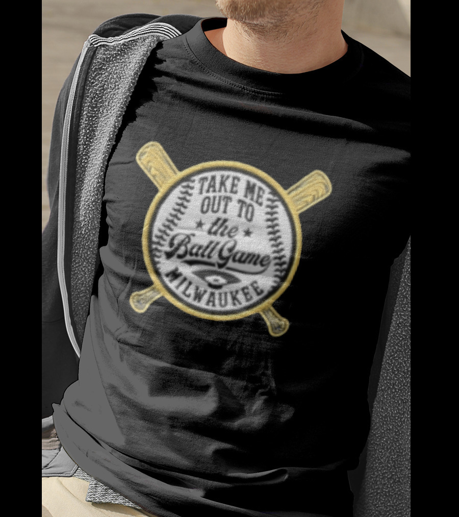Take Me Out To The Ball Game Milwaukee Baseball Crossed Bats T-Shirt