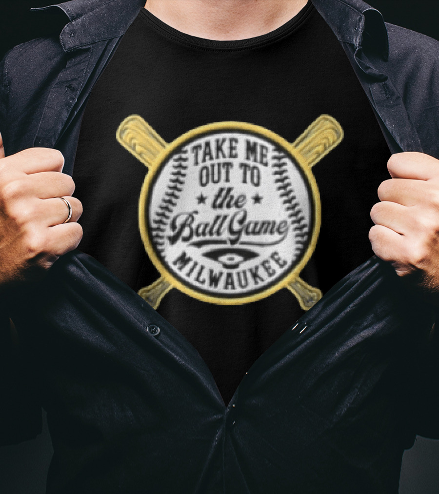 Take Me Out To The Ball Game Milwaukee Baseball Crossed Bats T-Shirt