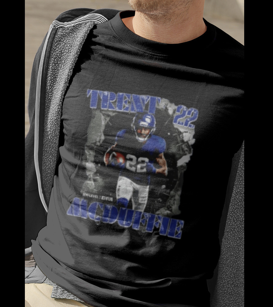 Trent McDuffie 22 Football Player Dynamic Blue Jersey Burst T-Shirt