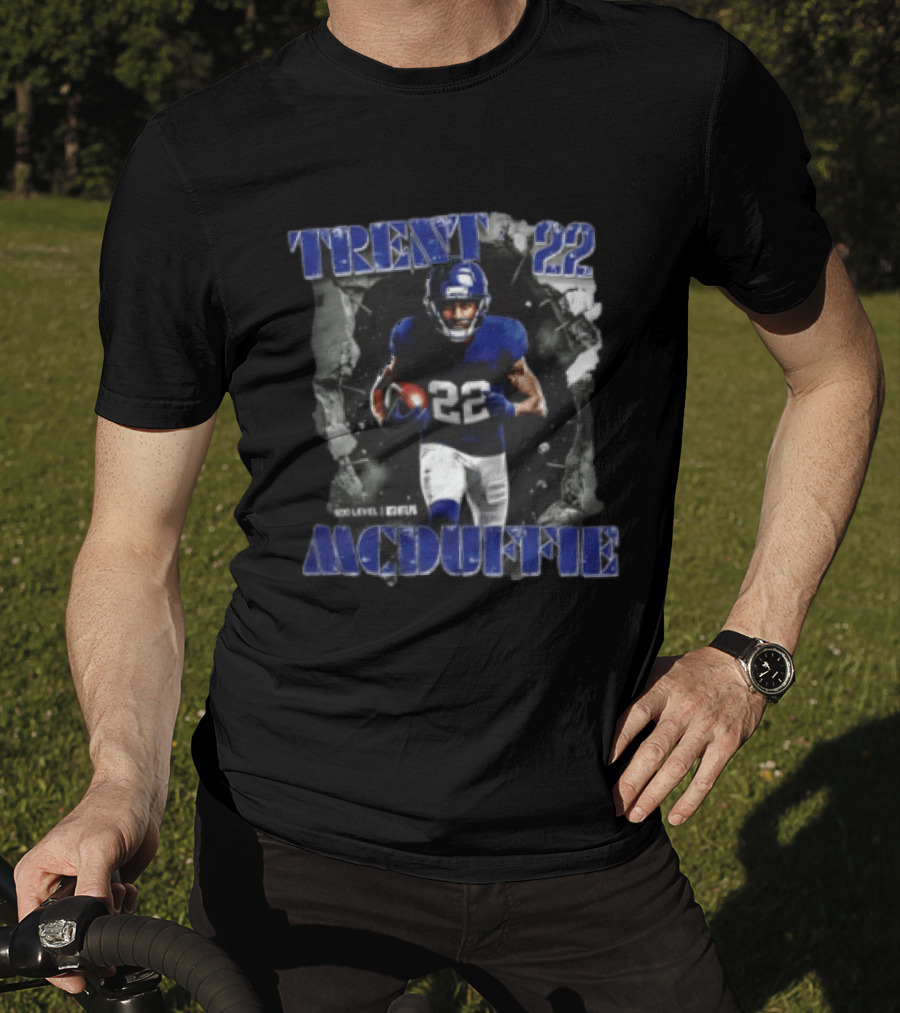 Trent McDuffie 22 Football Player Dynamic Blue Jersey Burst T-Shirt