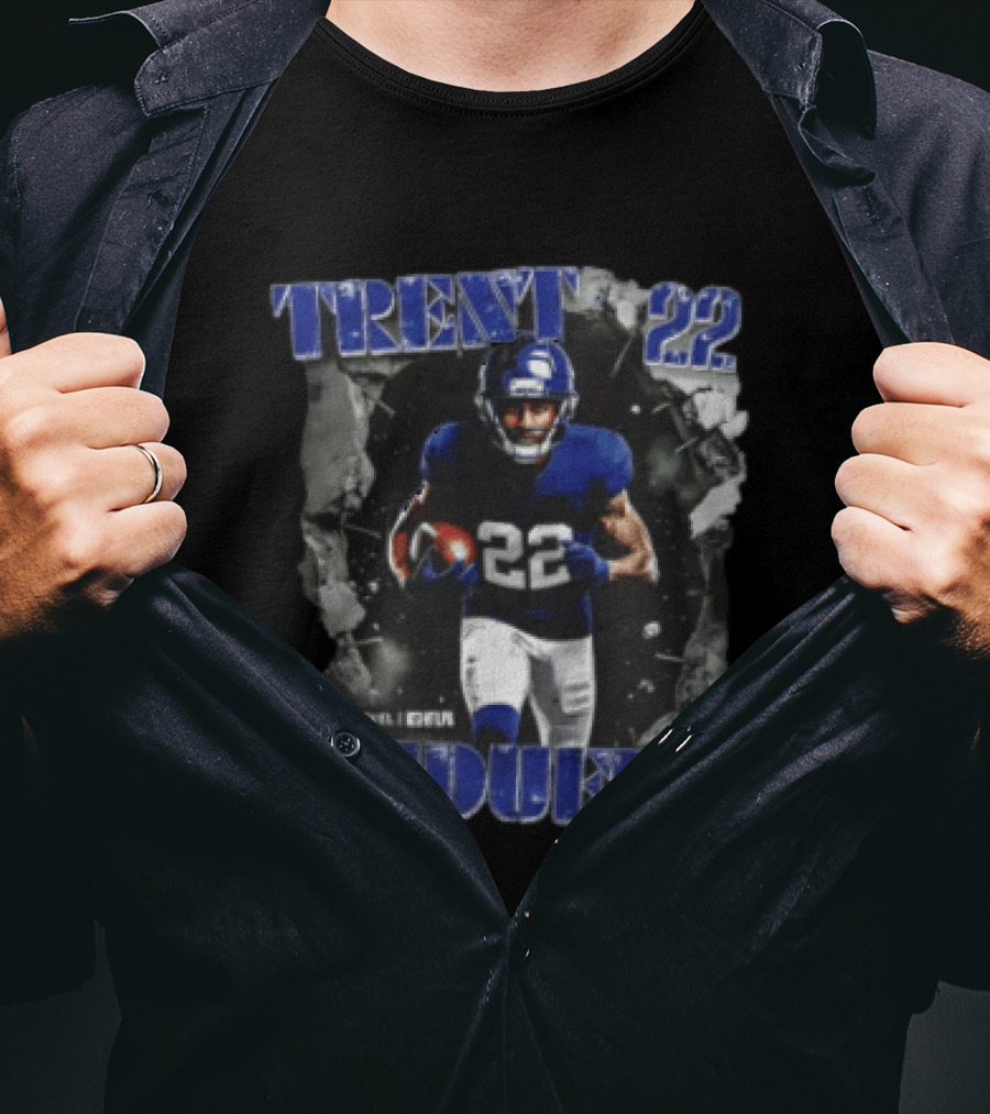 Trent McDuffie 22 Football Player Dynamic Blue Jersey Burst T-Shirt