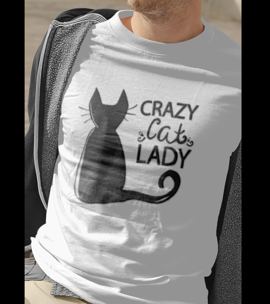 Crazy Cat Lady Black Cat Silhouette Sitting Tail T-Shirt
