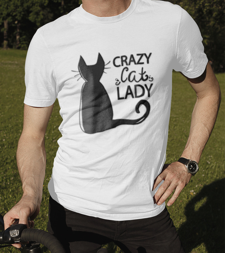 Crazy Cat Lady Black Cat Silhouette Sitting Tail T-Shirt