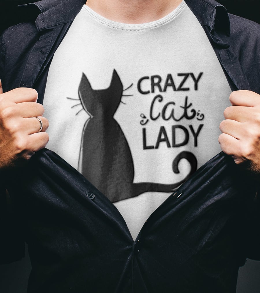 Crazy Cat Lady Black Cat Silhouette Sitting Tail T-Shirt