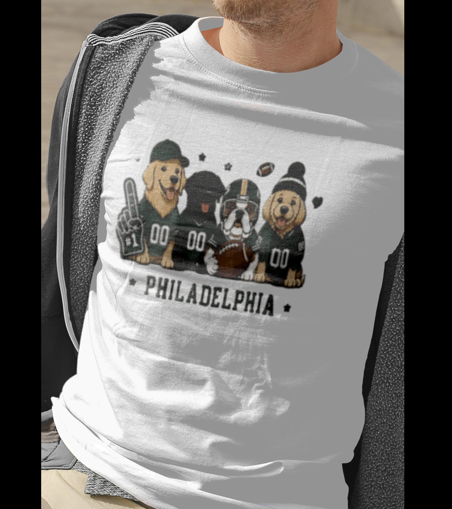 Philadelphia Eagles Jalen Hurts Four Dogs Wearing Jerseys Football Team Spirit T-Shirt