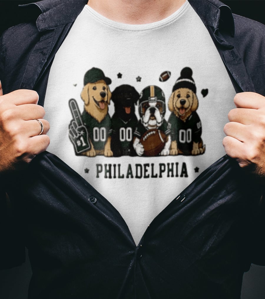 Philadelphia Eagles Jalen Hurts Four Dogs Wearing Jerseys Football Team Spirit T-Shirt
