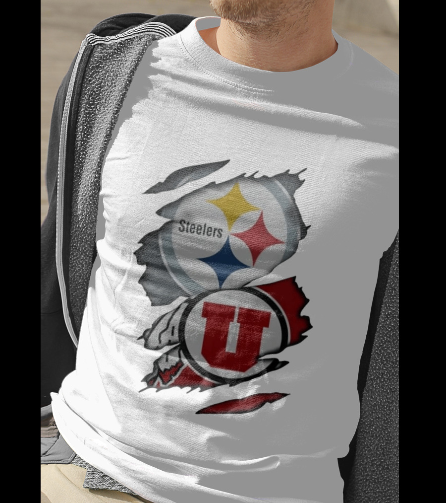 Pittsburgh Steelers Utah Utes Ripped Skin Fan T-Shirt