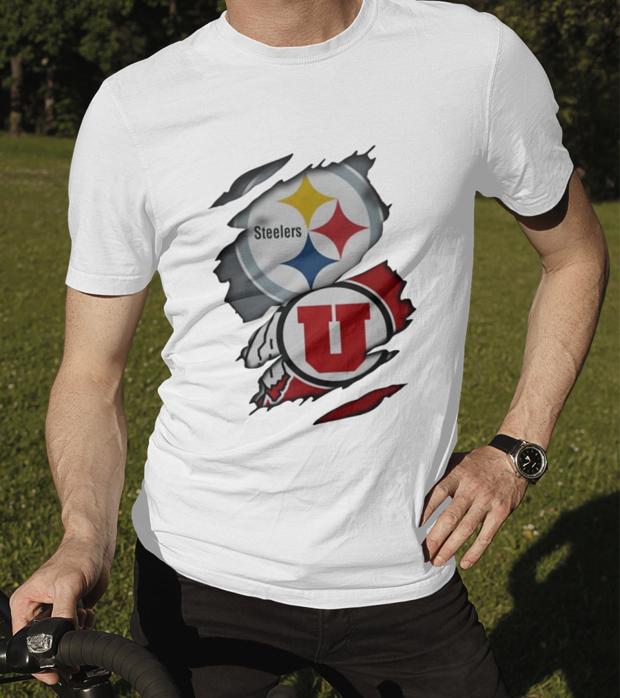 Pittsburgh Steelers Utah Utes Ripped Skin Fan T-Shirt