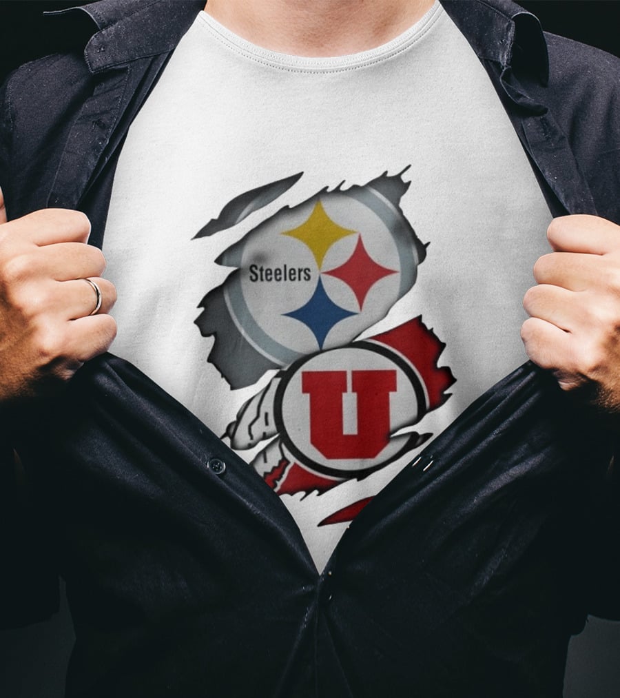 Pittsburgh Steelers Utah Utes Ripped Skin Fan T-Shirt