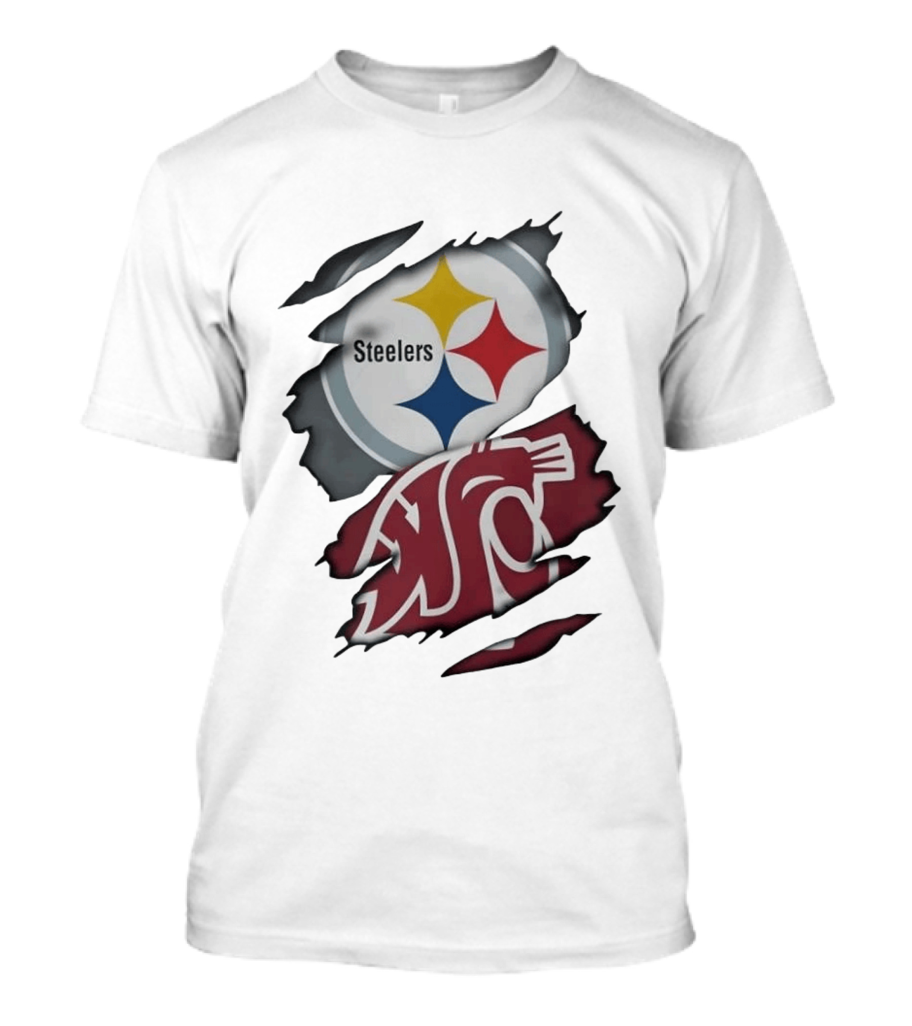 Pittsburgh Steelers Washington State Cougars Ripped Fabric T-Shirt