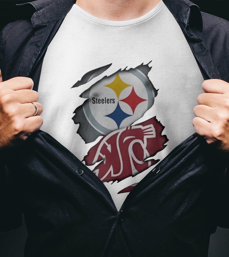 Pittsburgh Steelers Washington State Cougars Ripped Fabric T-Shirt