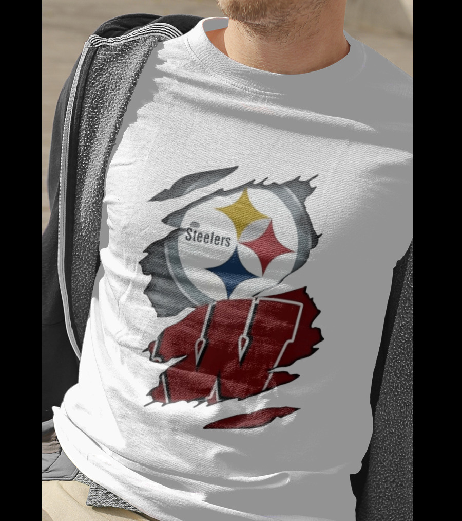 Pittsburgh Steelers Wisconsin Badgers Ripped Fabric T-Shirt