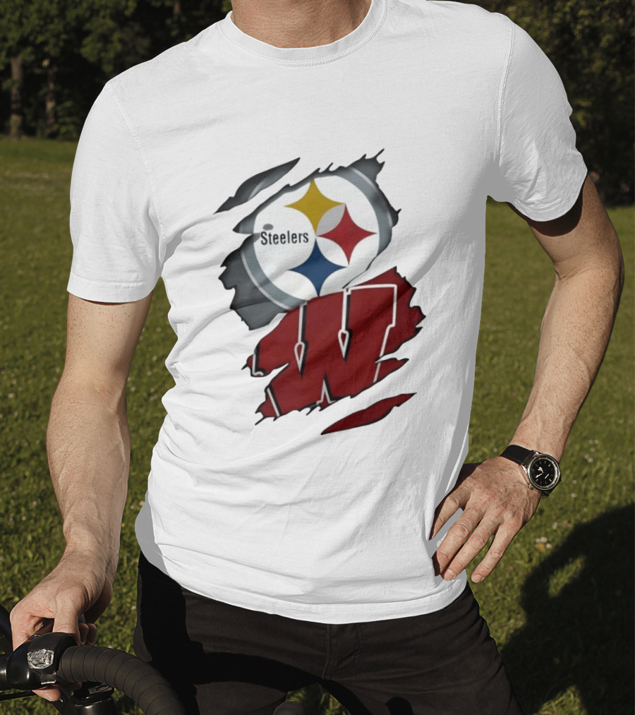 Pittsburgh Steelers Wisconsin Badgers Ripped Fabric T-Shirt